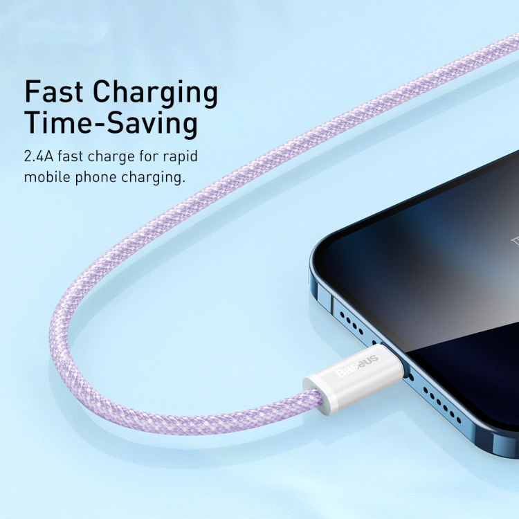Baseus CALD000405 Dynamic Series 2.4A USB to 8 Pin Fast Charging Data Cable, Cable Length:1m(Purple) - 2