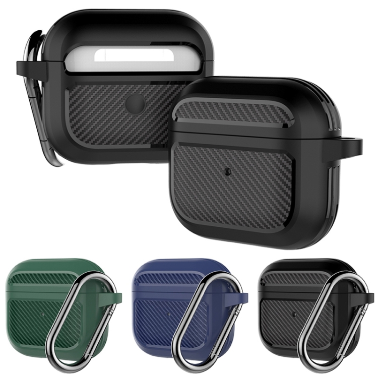 Carbon Fiber TPU Thicken Shockproof Earphone Protective Case with Hook For AirPods 3(Blue) Carbon Fiber TPU Thicken Shockproof Earphone Protective Case with Hook For AirPods 3(Blue)