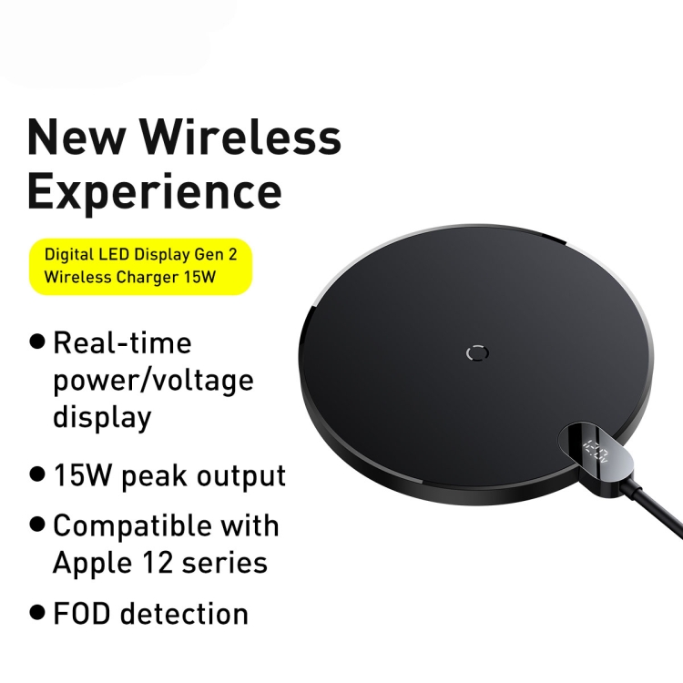 Baseus CCED000001 15W Digital LED Display Gen 2 Wireless Charger(Black) Baseus CCED000001 15W Digital LED Display Gen 2 Wireless Charger(Black)