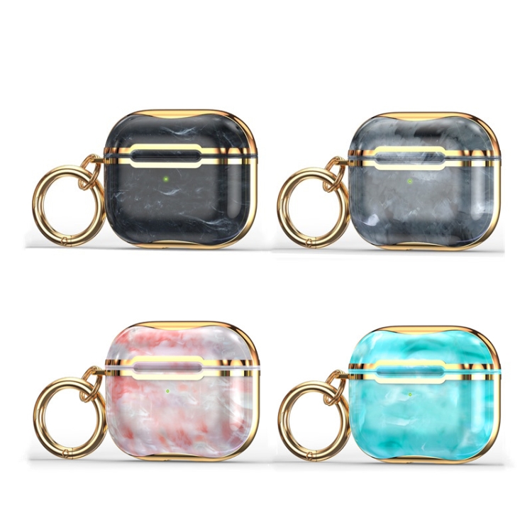 Marble Texture Electroplating Frame Earphone Protective Case with Hook For AirPods 3(Green + Red) Marble Texture Electroplating Frame Earphone Protective Case with Hook For AirPods 3(Green + Red)