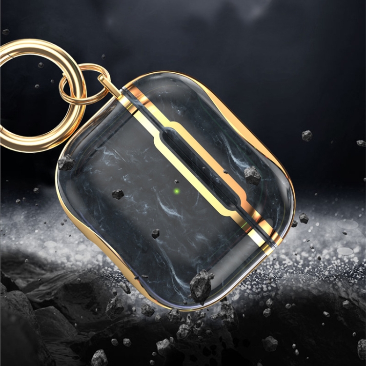 Marble Texture Electroplating Frame Earphone Protective Case with Hook For AirPods 3(Green + Red) Marble Texture Electroplating Frame Earphone Protective Case with Hook For AirPods 3(Green + Red)