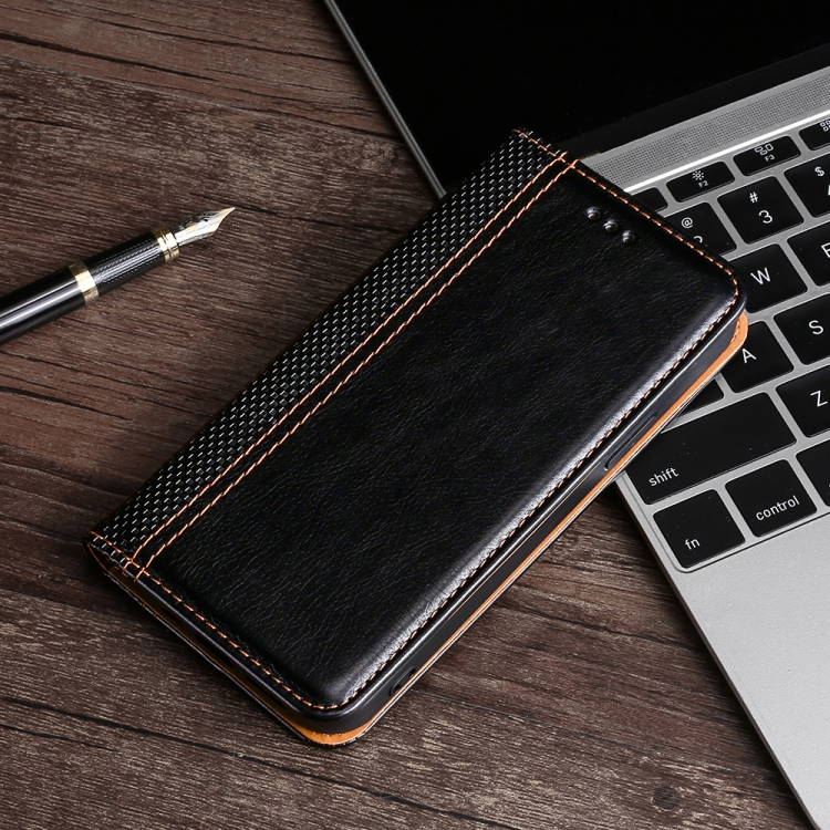 For Samsung Galaxy S22 5G Grid Texture Magnetic PU + TPU Horizontal Flip Leather Case with Holder & Card Slot(Black)