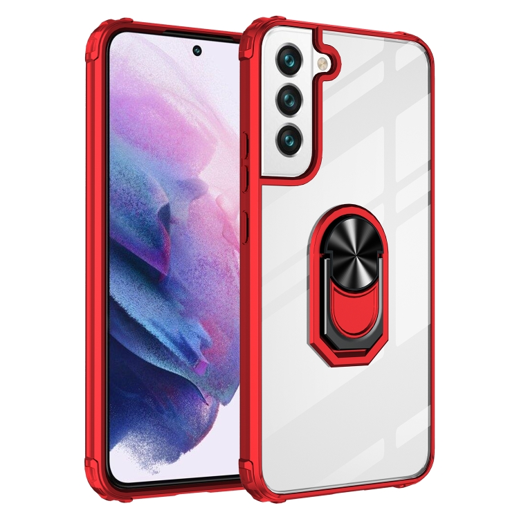 For Samaung Galaxy S22 5G Shockproof Transparent TPU + Acrylic Protective Case with Ring Holder(Red) For Samaung Galaxy S22 5G Shockproof Transparent TPU + Acrylic Protective Case with Ring Holder(Red)