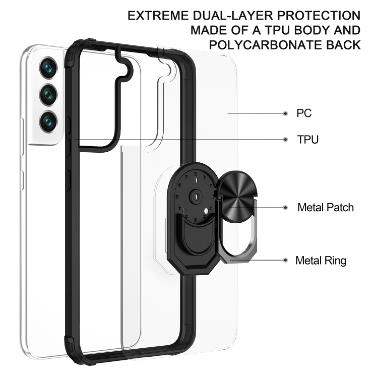 For Samaung Galaxy S22 5G Shockproof Transparent TPU + Acrylic Protective Case with Ring Holder(Red) For Samaung Galaxy S22 5G Shockproof Transparent TPU + Acrylic Protective Case with Ring Holder(Red)