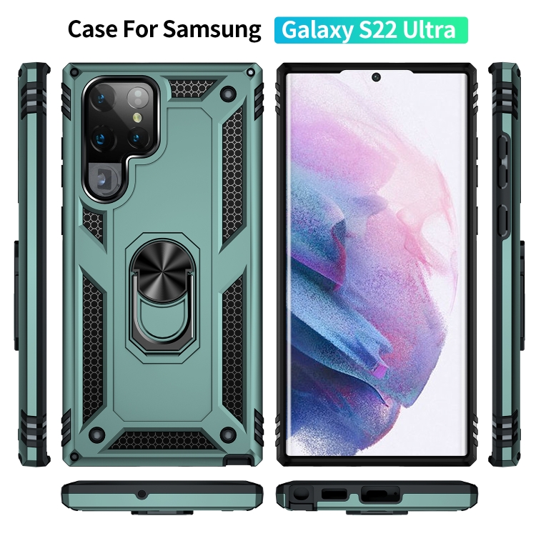 For Samaung Galaxy S22 Ultra 5G Shockproof TPU + PC Protective Case with 360 Degree Rotating Holder(Dark Green) For Samaung Galaxy S22 Ultra 5G Shockproof TPU + PC Protective Case with 360 Degree Rotating Holder(Dark Green)