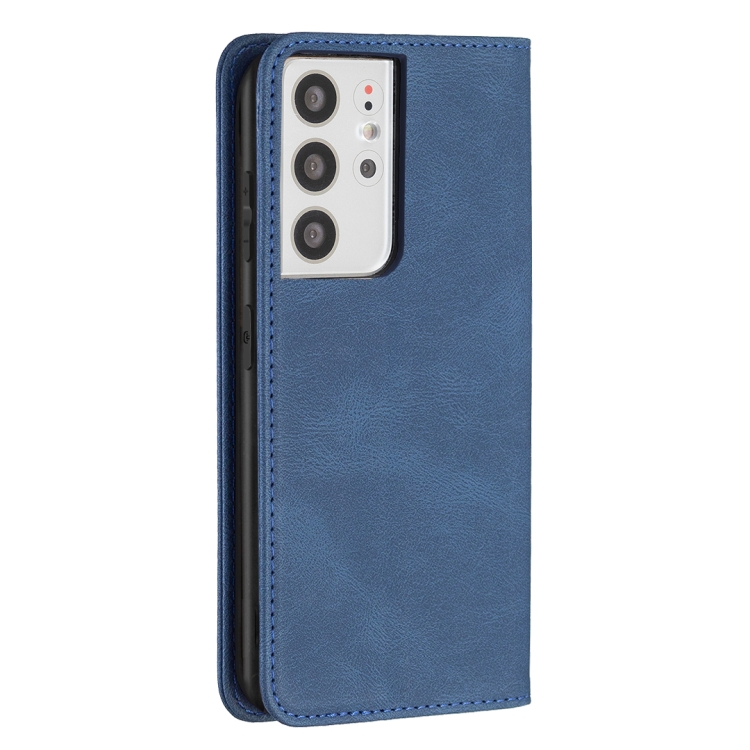 For Samsung Galaxy S21 Ultra 5G Magnetic RFID Blocking Anti-Theft Leather Case with Holder & Card Slots & Wallet(Blue)