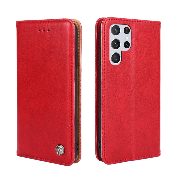 For Samsung Galaxy S22 Ultra 5G Non-Magnetic Retro Texture Horizontal Flip Leather Case with Holder & Card Slots & Wallet(Red) For Samsung Galaxy S22 Ultra 5G Non-Magnetic Retro Texture Horizontal Flip Leather Case with Holder & Card Slots & Wallet(Red)