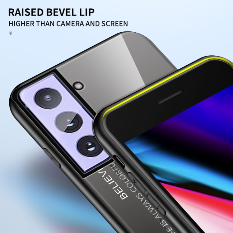 For Samsung Galaxy S21 5G Gradient Color Painted TPU Edge Glass Case(Gradient Yellow) For Samsung Galaxy S21 5G Gradient Color Painted TPU Edge Glass Case(Gradient Yellow)