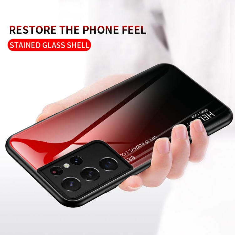 For Samsung Galaxy S21 Ultra 5G Gradient Color Painted TPU Edge Glass Case(Gradient Purple)