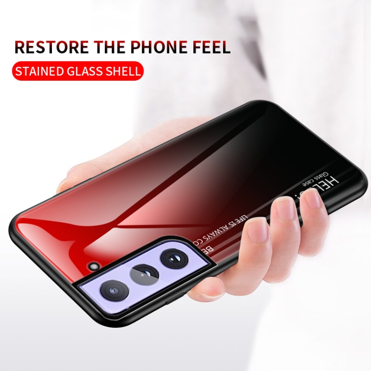 For Samsung Galaxy S21+ 5G Gradient Color Painted TPU Edge Glass Case(Gradient Yellow) For Samsung Galaxy S21+ 5G Gradient Color Painted TPU Edge Glass Case(Gradient Yellow)