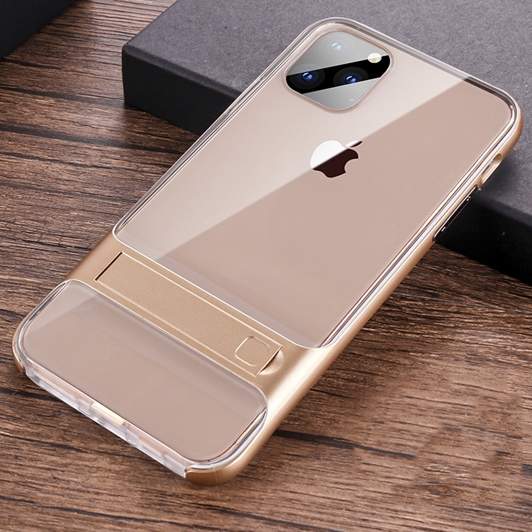 For iPhone 11 Pro Max Crystal Shockproof TPU + PC Case with Holder(Gold) For iPhone 11 Pro Max Crystal Shockproof TPU + PC Case with Holder(Gold)