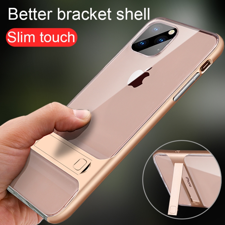 For iPhone 11 Pro Max Crystal Shockproof TPU + PC Case with Holder(Gold) For iPhone 11 Pro Max Crystal Shockproof TPU + PC Case with Holder(Gold)