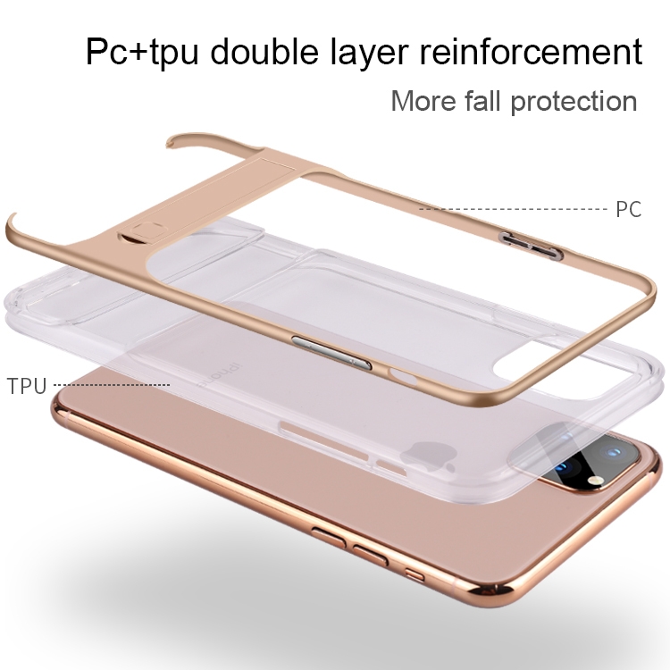 For iPhone 11 Pro Max Crystal Shockproof TPU + PC Case with Holder(Gold) For iPhone 11 Pro Max Crystal Shockproof TPU + PC Case with Holder(Gold)