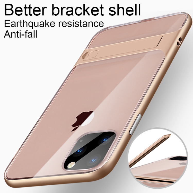 For iPhone 11 Pro Max Crystal Shockproof TPU + PC Case with Holder(Gold) For iPhone 11 Pro Max Crystal Shockproof TPU + PC Case with Holder(Gold)