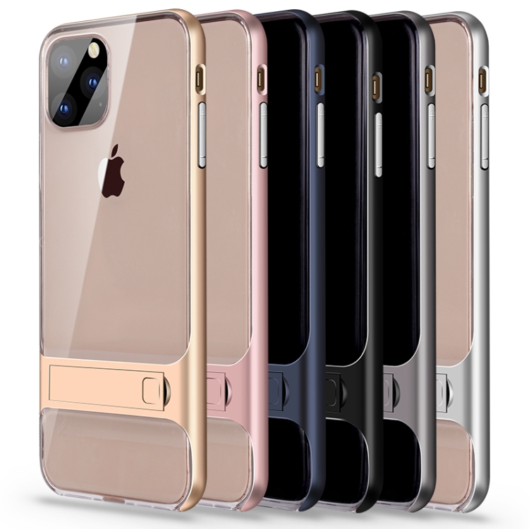 For iPhone 11 Pro Max Crystal Shockproof TPU + PC Case with Holder(Gold) For iPhone 11 Pro Max Crystal Shockproof TPU + PC Case with Holder(Gold)