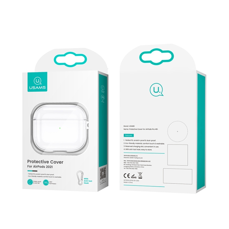 USAMS US-BH740 Pure Clear TPU Earphone Protective Case with Carabiner For AirPods 3(Transparent)