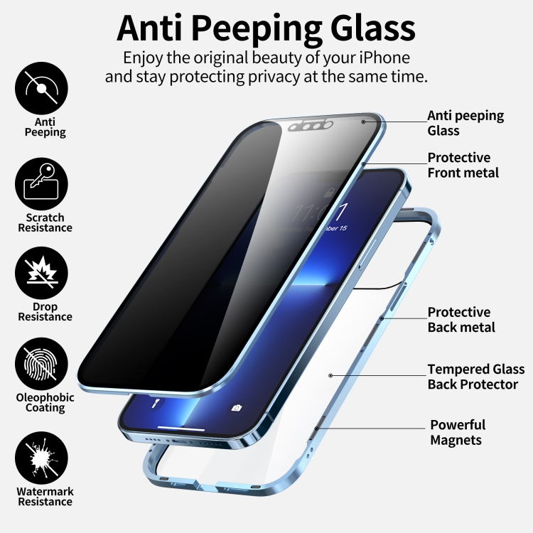 For iPhone 13 mini Anti-peeping Magnetic Metal Frame Double-sided Tempered Glass Phone Case (Red) For iPhone 13 mini Anti-peeping Magnetic Metal Frame Double-sided Tempered Glass Phone Case (Red)