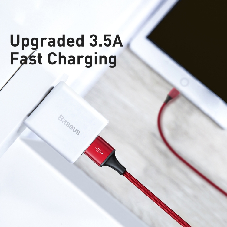 Baseus CAJS000009 Rapid Series 3.5A USB to 8 Pin + USB-C / Type-C + Micro USB Data Cable, Cable Length: 1.2cm(Red)