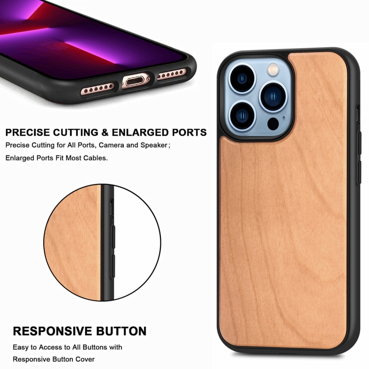 For iPhone 13 Pro Max Wood Veneer TPU Shockproof Phone Case (Cherry Wood) For iPhone 13 Pro Max Wood Veneer TPU Shockproof Phone Case (Cherry Wood)