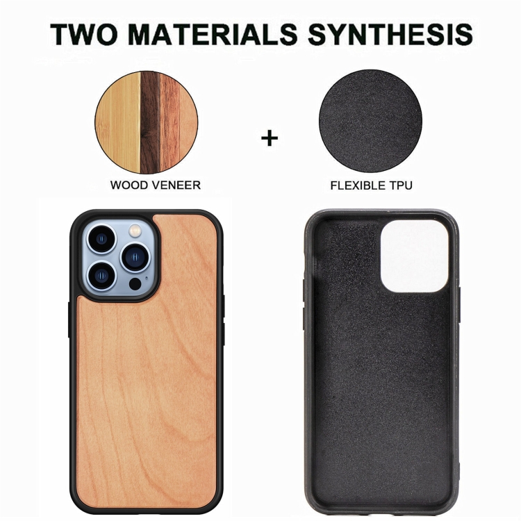For iPhone 13 Pro Max Wood Veneer TPU Shockproof Phone Case (Cherry Wood) For iPhone 13 Pro Max Wood Veneer TPU Shockproof Phone Case (Cherry Wood)