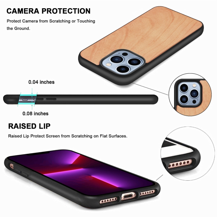 For iPhone 13 Pro Max Wood Veneer TPU Shockproof Phone Case (Cherry Wood) For iPhone 13 Pro Max Wood Veneer TPU Shockproof Phone Case (Cherry Wood)