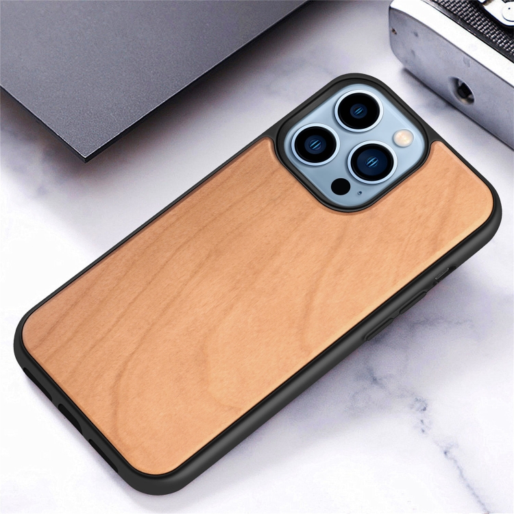 For iPhone 13 Pro Max Wood Veneer TPU Shockproof Phone Case (Cherry Wood) For iPhone 13 Pro Max Wood Veneer TPU Shockproof Phone Case (Cherry Wood)