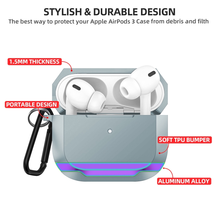 Aluminum Alloy + TPU Anti-fall Earphone Protective Case with Hook For AirPods 3(Black)