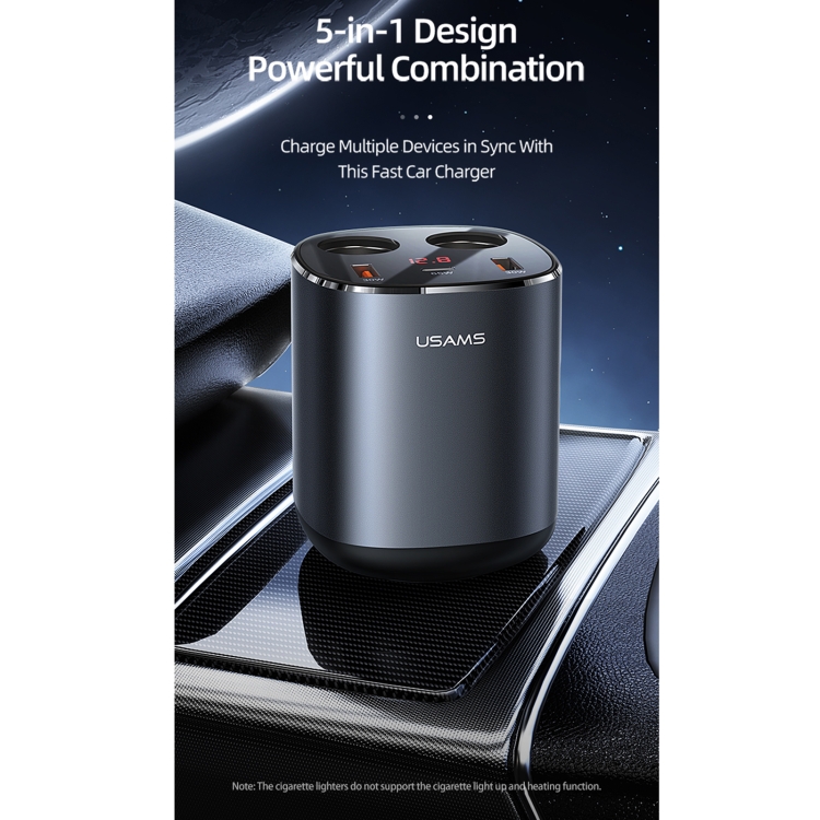 USAMS CC151 C28 245W Dual USB + Type-C / USB-C Dual Cigarette Lighter Digital Display Fast Charging Car Charger(Grey) USAMS CC151 C28 245W Dual USB + Type-C / USB-C Dual Cigarette Lighter Digital Display Fast Charging Car Charger(Grey)