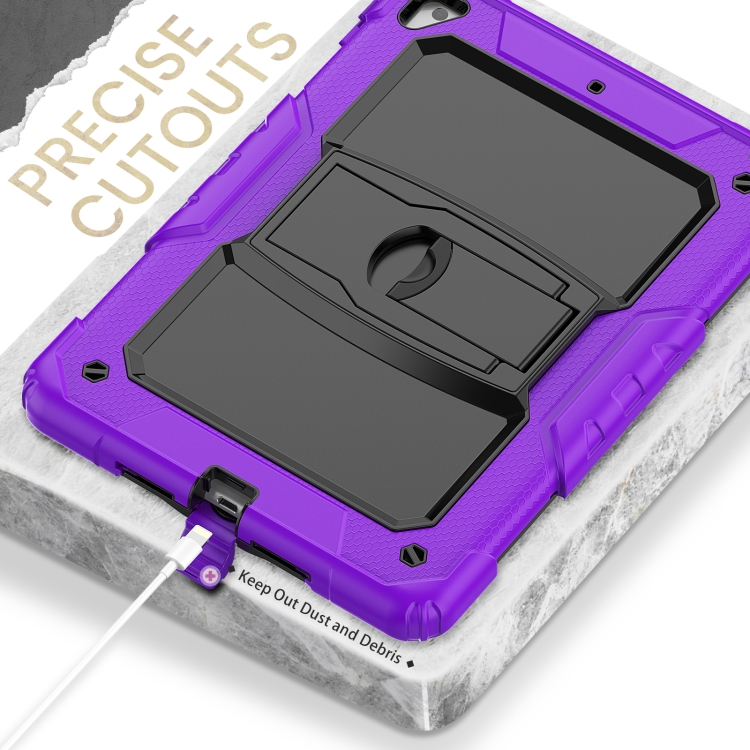 Shockproof Colorful Silicone + Black PC Tablet Protective Case with Holder & Shoulder Strap For iPad 9.7 2018 / 2017(Purple) Shockproof Colorful Silicone + Black PC Tablet Protective Case with Holder & Shoulder Strap For iPad 9.7 2018 / 2017(Purple)