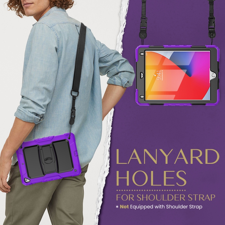 Shockproof Colorful Silicone + Black PC Tablet Protective Case with Holder & Shoulder Strap For iPad 9.7 2018 / 2017(Purple) Shockproof Colorful Silicone + Black PC Tablet Protective Case with Holder & Shoulder Strap For iPad 9.7 2018 / 2017(Purple)