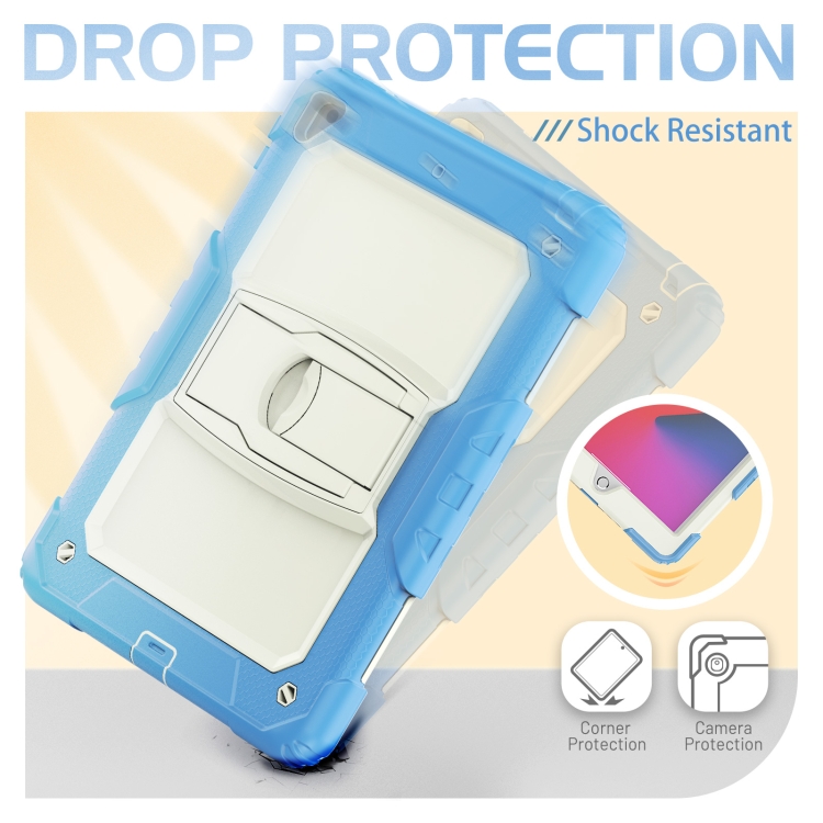 Shockproof Colorful Silicone + Beige PC Tablet Protective Case with Holder & Shoulder Strap For iPad 9.7 2018 / 2017(Blue) Shockproof Colorful Silicone + Beige PC Tablet Protective Case with Holder & Shoulder Strap For iPad 9.7 2018 / 2017(Blue)
