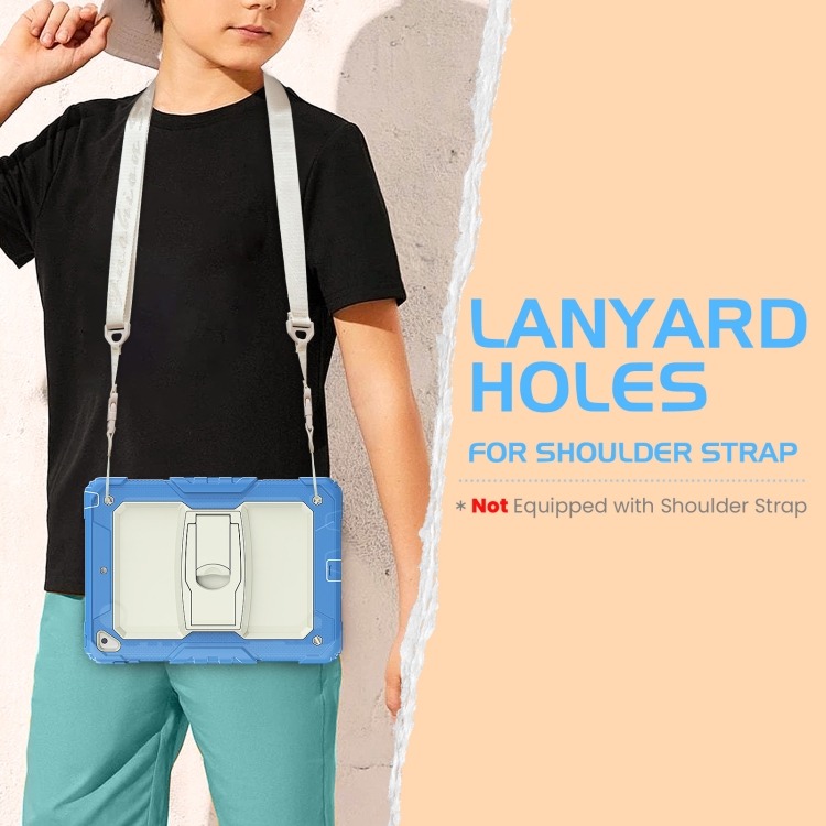 Shockproof Colorful Silicone + Beige PC Tablet Protective Case with Holder & Shoulder Strap For iPad 9.7 2018 / 2017(Blue) Shockproof Colorful Silicone + Beige PC Tablet Protective Case with Holder & Shoulder Strap For iPad 9.7 2018 / 2017(Blue)
