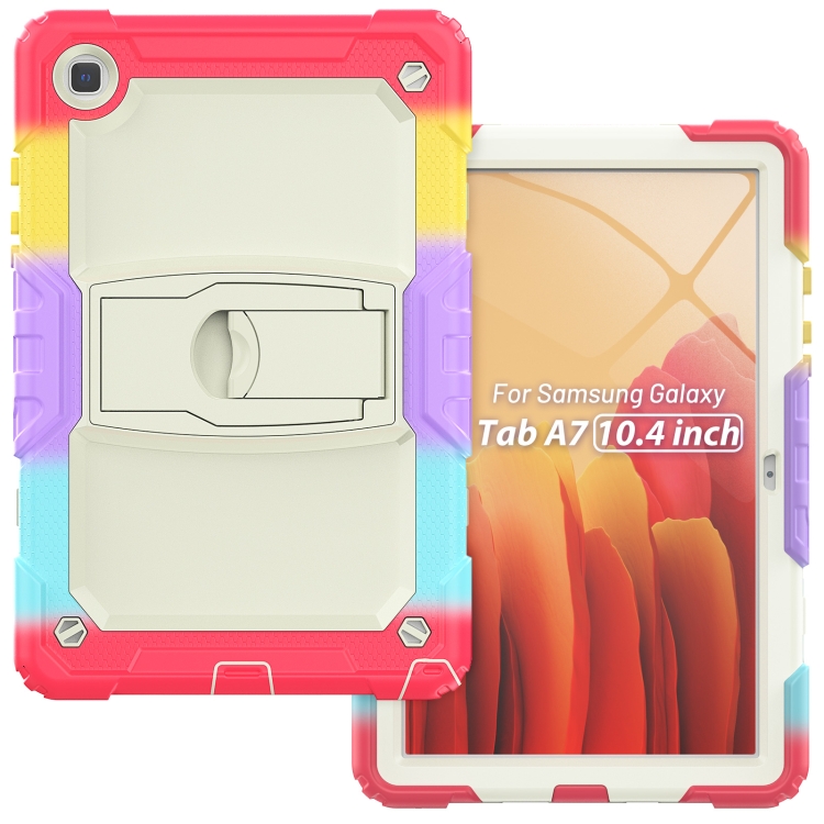 Shockproof Colorful Silicone + Beige PC Tablet Protective Case with Holder & Shoulder Strap For Samsung Galaxy Tab A7 2020 T500(Camouflage Red)