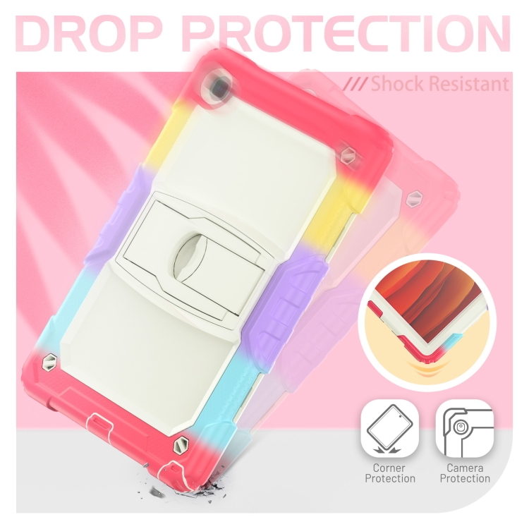 Shockproof Colorful Silicone + Beige PC Tablet Protective Case with Holder & Shoulder Strap For Samsung Galaxy Tab A7 2020 T500(Camouflage Red)