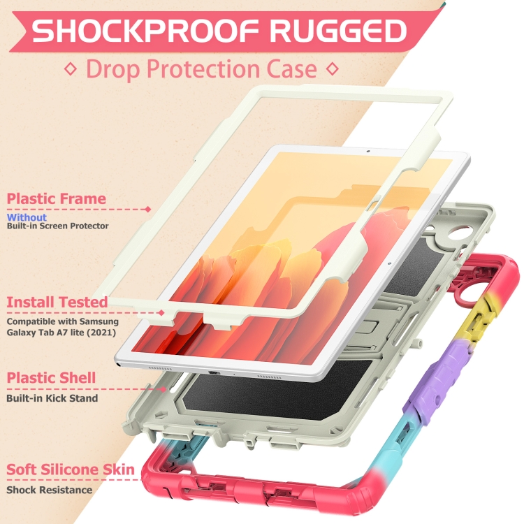 Shockproof Colorful Silicone + Beige PC Tablet Protective Case with Holder & Shoulder Strap For Samsung Galaxy Tab A7 2020 T500(Camouflage Red)
