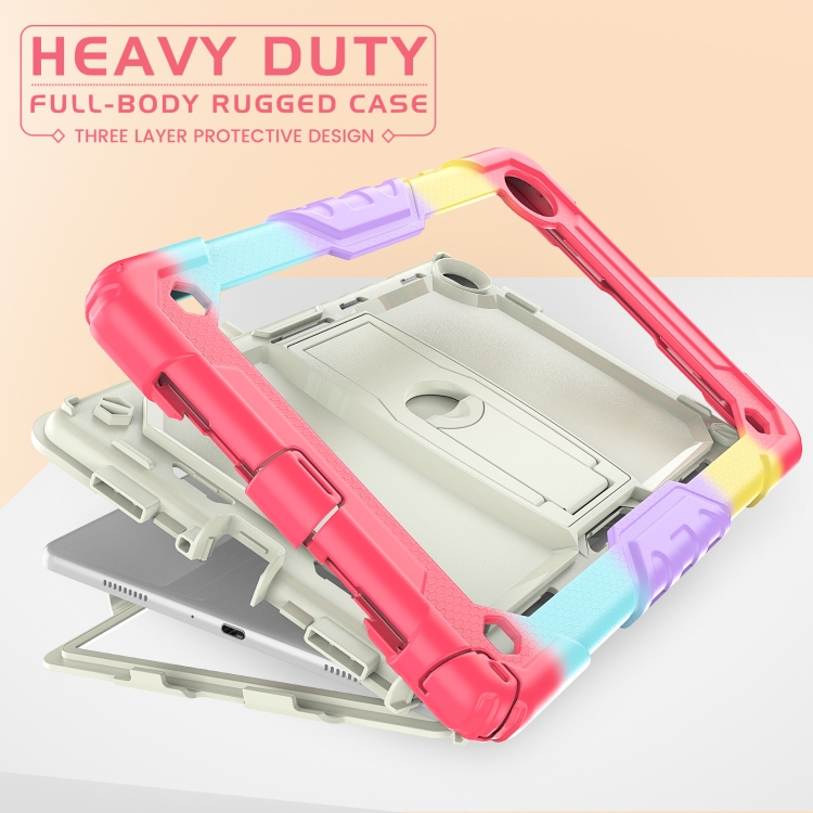Shockproof Colorful Silicone + Beige PC Tablet Protective Case with Holder & Shoulder Strap For Samsung Galaxy Tab A7 2020 T500(Camouflage Red)