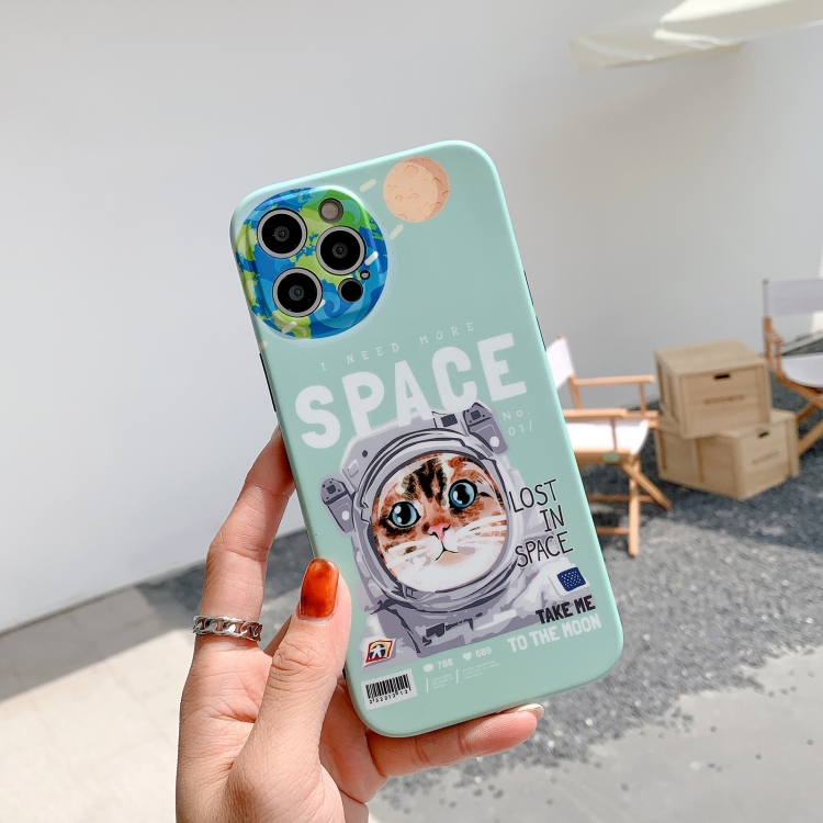 For iPhone 12 Space Cat IMD TPU Shockproof Phone Case(Green)