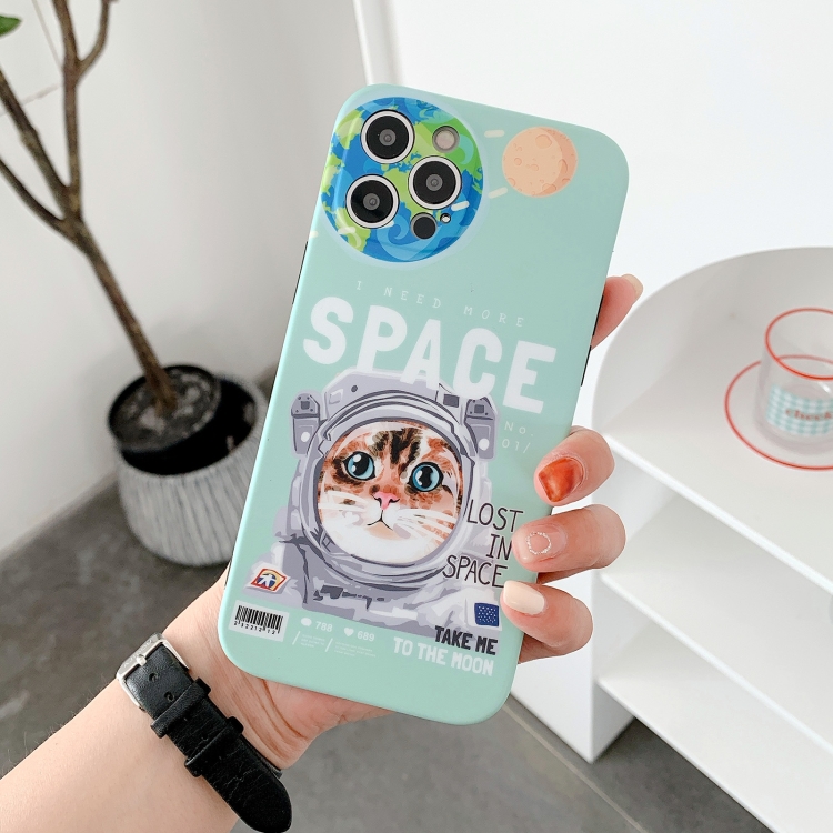 For iPhone 12 Space Cat IMD TPU Shockproof Phone Case(Green)