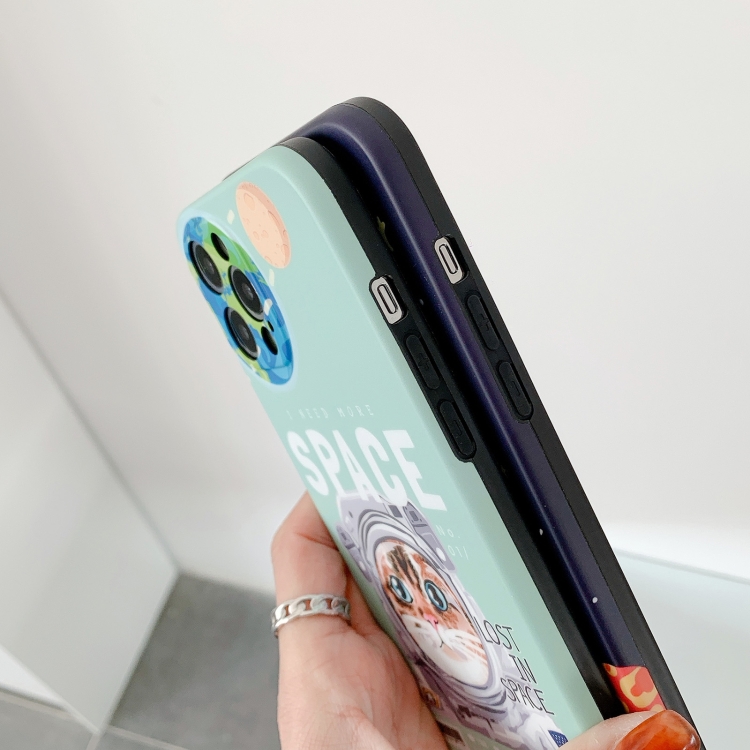 For iPhone 12 Space Cat IMD TPU Shockproof Phone Case(Green)