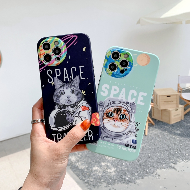 For iPhone 12 Space Cat IMD TPU Shockproof Phone Case(Green)
