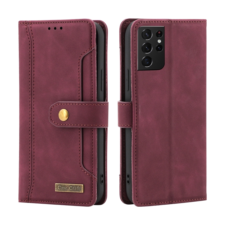 For Samsung Galaxy S21 Ultra 5G Copper Buckle Horizontal Flip Leather Phone Case with Holder & Card Slots & Wallet(Maroon) For Samsung Galaxy S21 Ultra 5G Copper Buckle Horizontal Flip Leather Phone Case with Holder & Card Slots & Wallet(Maroon)