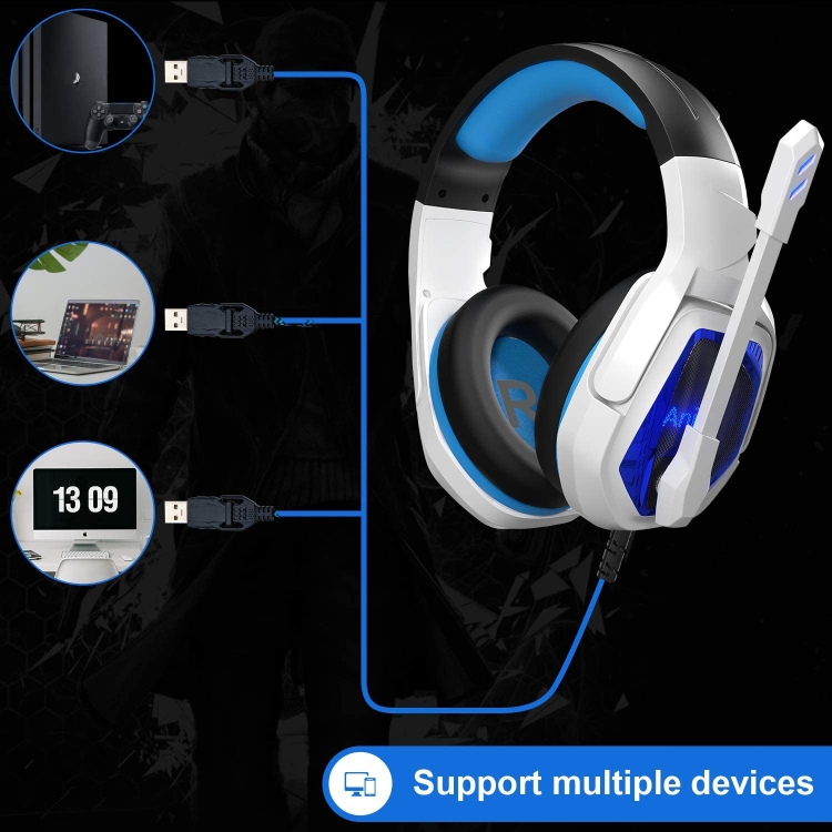 Sades MH901 7.1 canal USB Auriculares ajustables para juegos con micrófono (blanco azul) - 5
