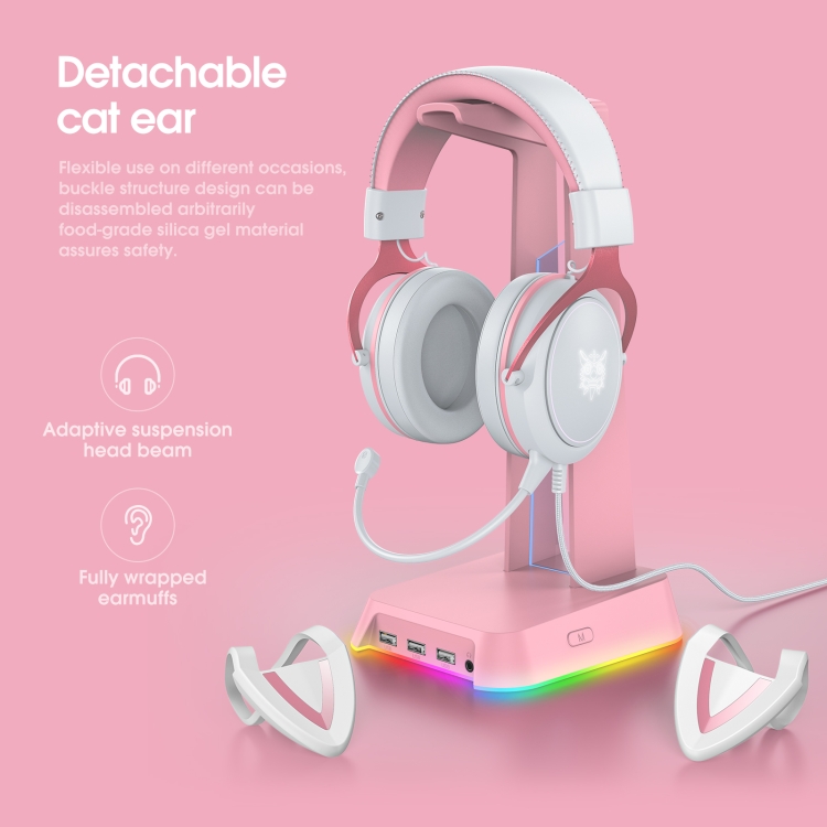 Auriculares de juego ajustable de la oreja del coche de Onikuma X10 con micrófono (rosa blanco) - 1
