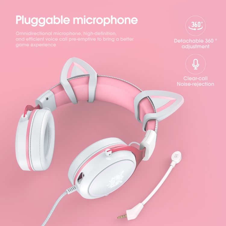 Auriculares de juego ajustable de la oreja del coche de Onikuma X10 con micrófono (rosa blanco) - 2