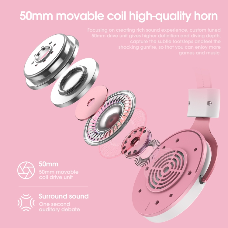 Auriculares de juego ajustable de la oreja del coche de Onikuma X10 con micrófono (rosa blanco) - 3