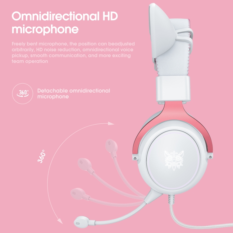 Auriculares de juego ajustable de la oreja del coche de Onikuma X10 con micrófono (rosa blanco) - 4
