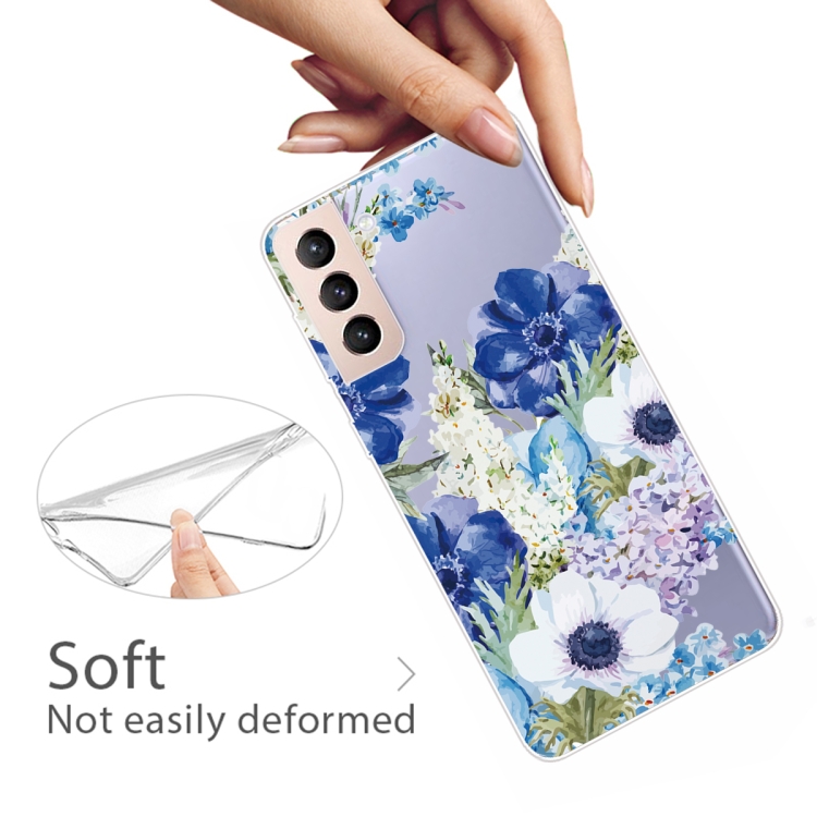For Samsung Galaxy S22+ 5G Colored Drawing Pattern High Transparent TPU Phone Protective Case(Blue White Roses) For Samsung Galaxy S22+ 5G Colored Drawing Pattern High Transparent TPU Phone Protective Case(Blue White Roses)