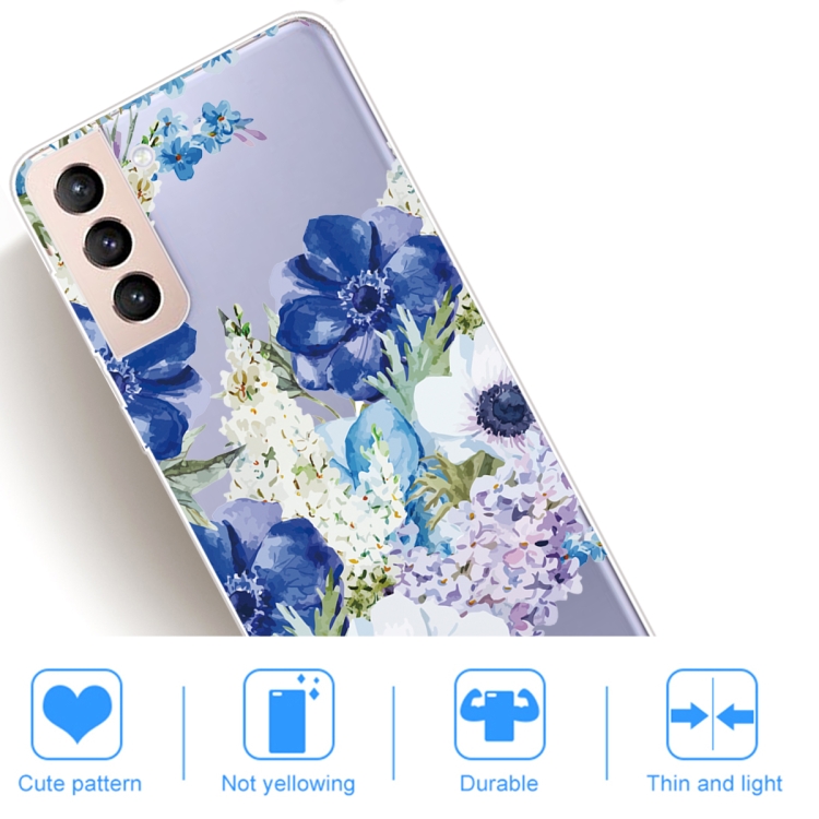For Samsung Galaxy S22+ 5G Colored Drawing Pattern High Transparent TPU Phone Protective Case(Blue White Roses) For Samsung Galaxy S22+ 5G Colored Drawing Pattern High Transparent TPU Phone Protective Case(Blue White Roses)