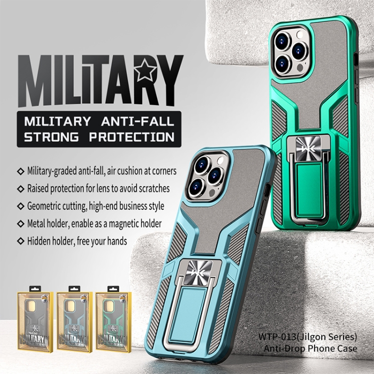 For iPhone 12 WK WTP-013 Shockproof PC + TPU Phone Case with Metal Holder(Malachite Green) For iPhone 12 WK WTP-013 Shockproof PC + TPU Phone Case with Metal Holder(Malachite Green)