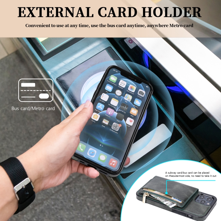 For iPhone 13 Pro Max Zipper Wallet Bag PU Back Cover Shockrpoof Phone Case with Holder & Card Slots & Wallet (Green) For iPhone 13 Pro Max Zipper Wallet Bag PU Back Cover Shockrpoof Phone Case with Holder & Card Slots & Wallet (Green)